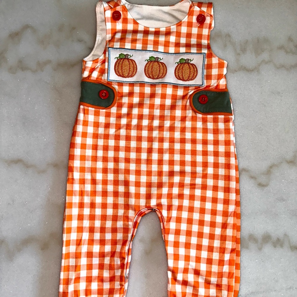 Orange Checkered Baby Overalls
